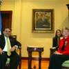 Frieda Garcia C. interpreting for President Antonio Saca and U.S. Secty.Karen Hughes