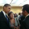 Frieda de Garcia interpreting for President Barack Obama and President Antonio Saca 